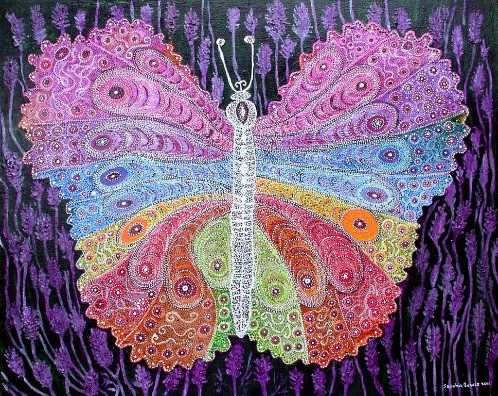 Rainbow Butterfly at Night in a Lavender Field